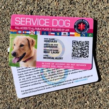 ADA Service Dog Card ID Badge Assistance Animal Badge ESA Holographic - PINK