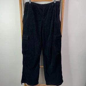 Glassons Pants Womens 12 Black Corduroy Cargo Pockets Straight High Rise Casual - Picture 1 of 13