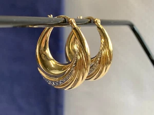 14K Yellow & White Gold Hoop Earrings 3g Fine Jewelry Multi-Tone Twist Leverback - Picture 1 of 24