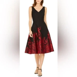 Natori Size 8 PeacockA-Line Sleeveless Sheath Dress Back Zipper Red & Black - Picture 1 of 14