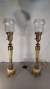 Vintage Rembrandt Brass & Marble Table Lamps