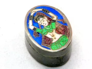 Pastillero de plata oriental "esmaltado bailarina del vientre" alrededor de 1920 - Imagen 1 de 4