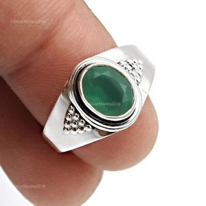 Argento Sterling Verde Onice Gemma Fascia Matrimonio Figlia Sorelle Regalo US 7 - Foto 1 di 10