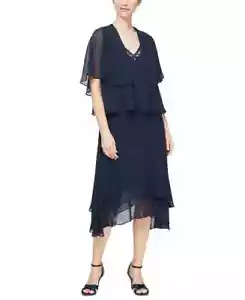 SLNY Womens Navy Flutter Sleeve Jacket Sleeveless Shift Dress 8P Retail $139 - Picture 1 of 1