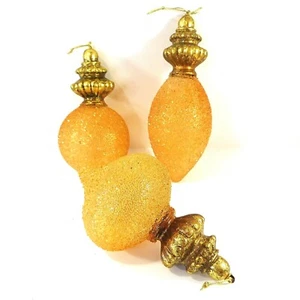 3 Large Vintage Gold Beaded Frosted Sugar Ornaments Hollywood Regency Style - Picture 1 of 4