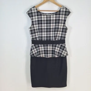 Studio womens dress size 12 pencil black plaid peplum stretch sleeveless 081026 - Picture 1 of 10