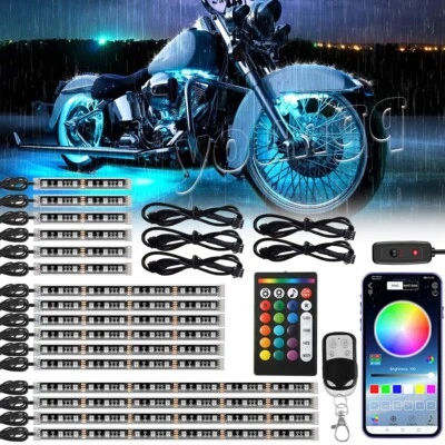 16X Motorcycle RGB LED Light Kit Accent Glow Neon Strip bluetooth Music Control - Image 1 of 4