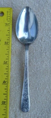 Plato de Plata Espresso/Cuchara de Condimentos Hoja Floral Mango 5 1/4" con algo de desgaste Foto 1 de 3