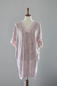 DONNA KARAN V-Neck Short Gown Sleepshirt : Women's Medium M - Pink Dot - Picture 1 of 10