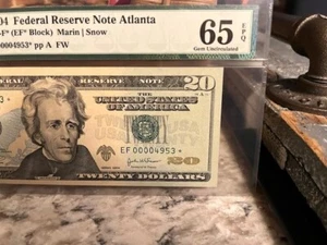 2004 $20 Federal Reserve Note PMG 65 EPQ Low 4 Digit Serial Number Fr 2090-F* - Picture 1 of 3
