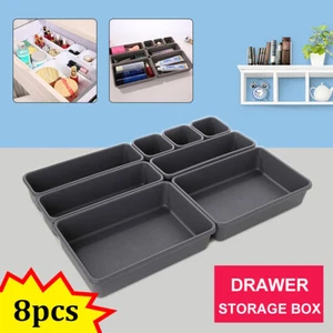 8Pcs Desk Drawer Organizer Tray Bathroom Makeup Cabinet Dividers Storage Bin Box - Picture 1 of 9