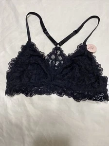 Forever 21 Women Black Halter Floral Lace Lined Bralette M - Picture 1 of 7