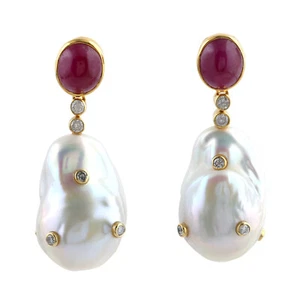 Drop/Dangle Earrings Pearl Diamond 18k Gold Jewelry OPS-16649 - Picture 1 of 6