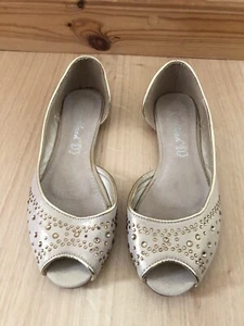 Metallic Beige Gold Peep Toe Flat Shoe 39 - Picture 1 of 11