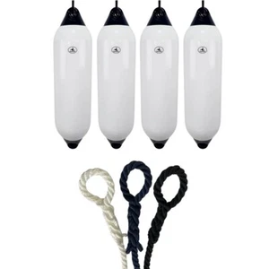 4 x HURRICANE Boat Fenders: White/ Blue PM06 - FREE SPLICED END 10MM ROPE - Picture 1 of 2