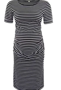 Time and Tru Maternity Long Dress Short Sleeve Ruching Striped XXL 20 - Picture 1 of 5