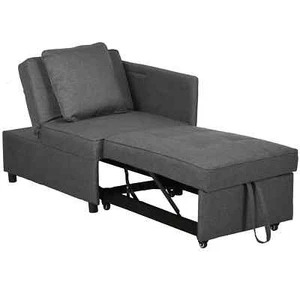 HOMCOM Folding Sleeper Sofa Bed Chair with Pillows, Pocket, Grey - Picture 1 of 6