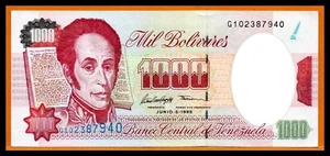 Venezuela UNC Note 1000 Bolivares Bs June 1995 P-76b (Low Shipping) - Picture 1 of 2