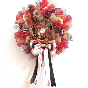 Marine Corps Wreath 24 x 24 Inches Red and Gold - Picture 1 of 4