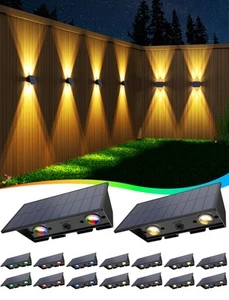 Solar Fence Lights,16Pack Solar Lights Outdoor Warm White + RGB Up & Down Wat... - Picture 1 of 9
