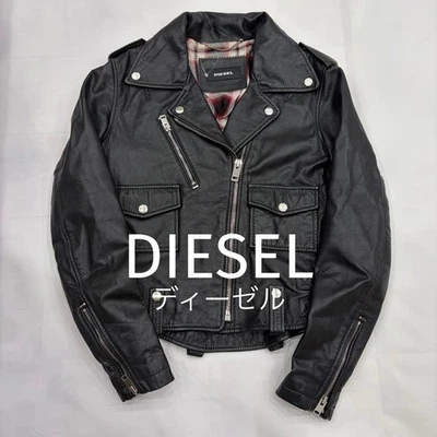 Chaqueta de cuero de cabra DIESEL forro a cuadros rojo abrigo de cuero usado Foto 1 de 4