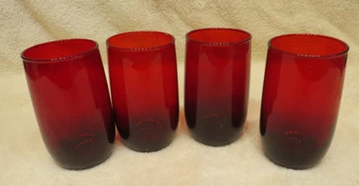 Set Of  4  Vintage  4 1/4" Anchor Hocking Royal Ruby Roly Poly  Tumblers - Image 1 of 2