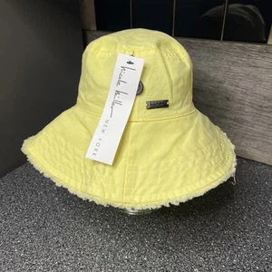 Nicole Miller New York Fischerhut ausgefranster Rand verstaubar Mode Damen gelb - Bild 1 von 4