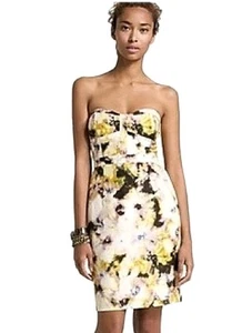 J. Crew Floral Fleurette Watercolor Print Bustier Strapless Dress Size 4 - Picture 1 of 3