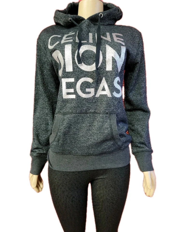 Celine Dion Las Vegas Sudadera con Capucha Brillo Metálico Talla M Gris Negro #W7 Foto 1 de 4