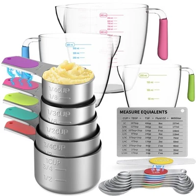 Magnetic Measuring Cups and Spoons Set, 5 Stainless Steel Measuring Cups for ... - Image 1 of 4