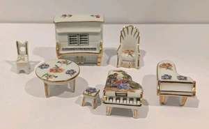Limoges France Miniature Table Dollhouse Furniture Victorian Couple Gold Trim - Picture 1 of 7