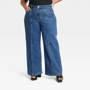 Ava & Viv Womens Plus High Rise Regular Fit Full Wide-Leg - Picture 1 of 13