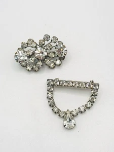 2 Stunning Estate Art Deco Clear Rhinestone Brooches Beauty Scatter Glamour - Picture 1 of 12