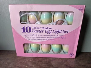 Vtg Easter Light Set of 10 Pastel Multi-Color Easter Egg Spring Indoor/Outdoor - Picture 1 of 4