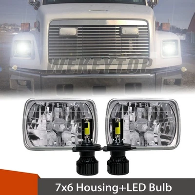 Pair For Freightliner FL50 FL60 FL70 FL80 5x7" 7x6'' LED Headlights Hi/Lo Beam Foto 1 de 4