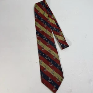 100% SEIDENKRAWATTE Tommy Hilfiger rot, marine & gelb gestreift Hilfiger Anker Logo - Bild 1 von 3