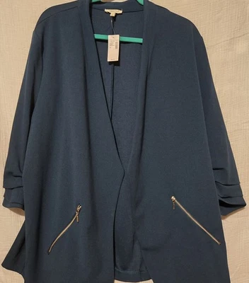 Maurices Women’s Open Front 3/4 Ruffled Sleeve Classic Blazer In Teal - Image 1 of 4