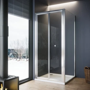 ELEGANT Shower Enclosure and Tray Bi Fold Door Tempered Glass Space Saving - Picture 1 of 22
