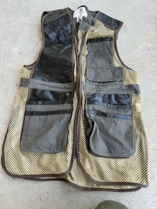 Beretta Shooting Vest Mens XL Mesh Leather Brown Clays Shell Pocket Fish Large - Picture 1 of 6