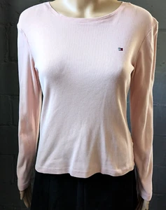 Tommy Hilfiger Pink T-Shirt 100% Cotton Long Sleeve Women's Tshirt Size M - hole - Picture 1 of 9