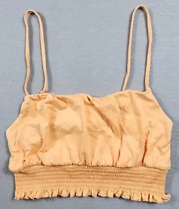 Smocked Cami Top Cropped Spaghetti Strap Ruffle Trim Womens Size Large Orange - Picture 1 of 8