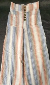 American Eagle Outfitters gestreifte fließende Strandhose Leinenstil weites Bein Gr. SM - Bild 1 von 11