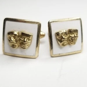 Classy Tragedy & Triumph gold-tone cufflinks with white enamel Antique - Picture 1 of 5