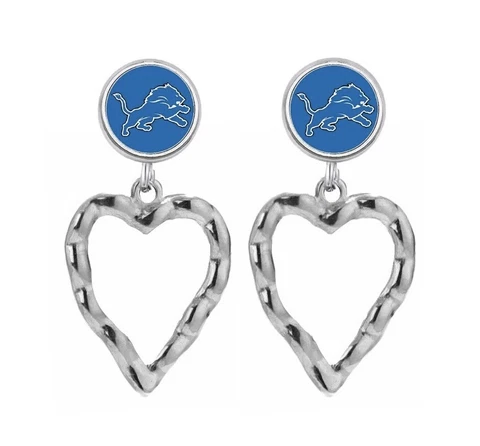 Detroit Lions Earrings Football Heart Charm Dangle Stainless Steel Cover