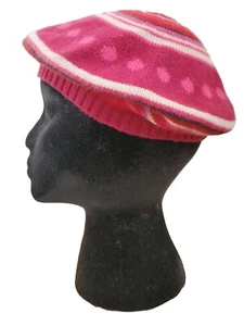 Nordstrom 100% Cashmere Beanie Rib Knit Hat Women One Size Pink Stripe Soft EUC - Picture 1 of 7