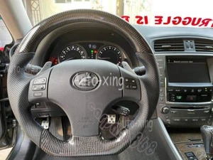 Real Carbon Fiber Flat Steering Wheel For Lexus IS 250 300 350 ISF RED 2001-17 - Picture 1 of 11