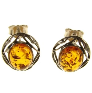 Pendientes de plata de ley 925 con ambar del Baltico joyeria - Picture 1 of 1