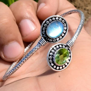 Labradorite, Peridot Multi Gemstone Bracelet 925 Sterling Silver Latest Cuff - Picture 1 of 8