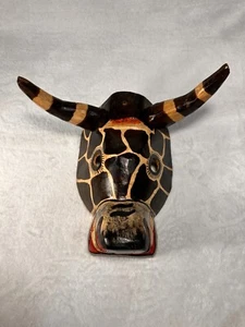 Guatemaltekische Volkskunst handgeschnitzt bemalt polychrom Holzstier Giraffe Tanzmaske - Bild 1 von 14
