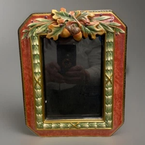 Marco de fotos Fitz & Floyd Equestrian" 5x7 con hojas aplicadas y bellotas cerámica - Imagen 1 de 6